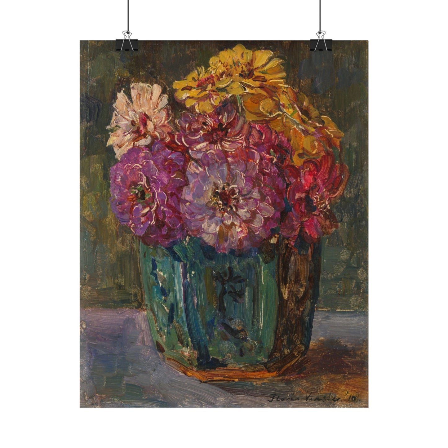 Still Life with Zinnias in a Green Jar