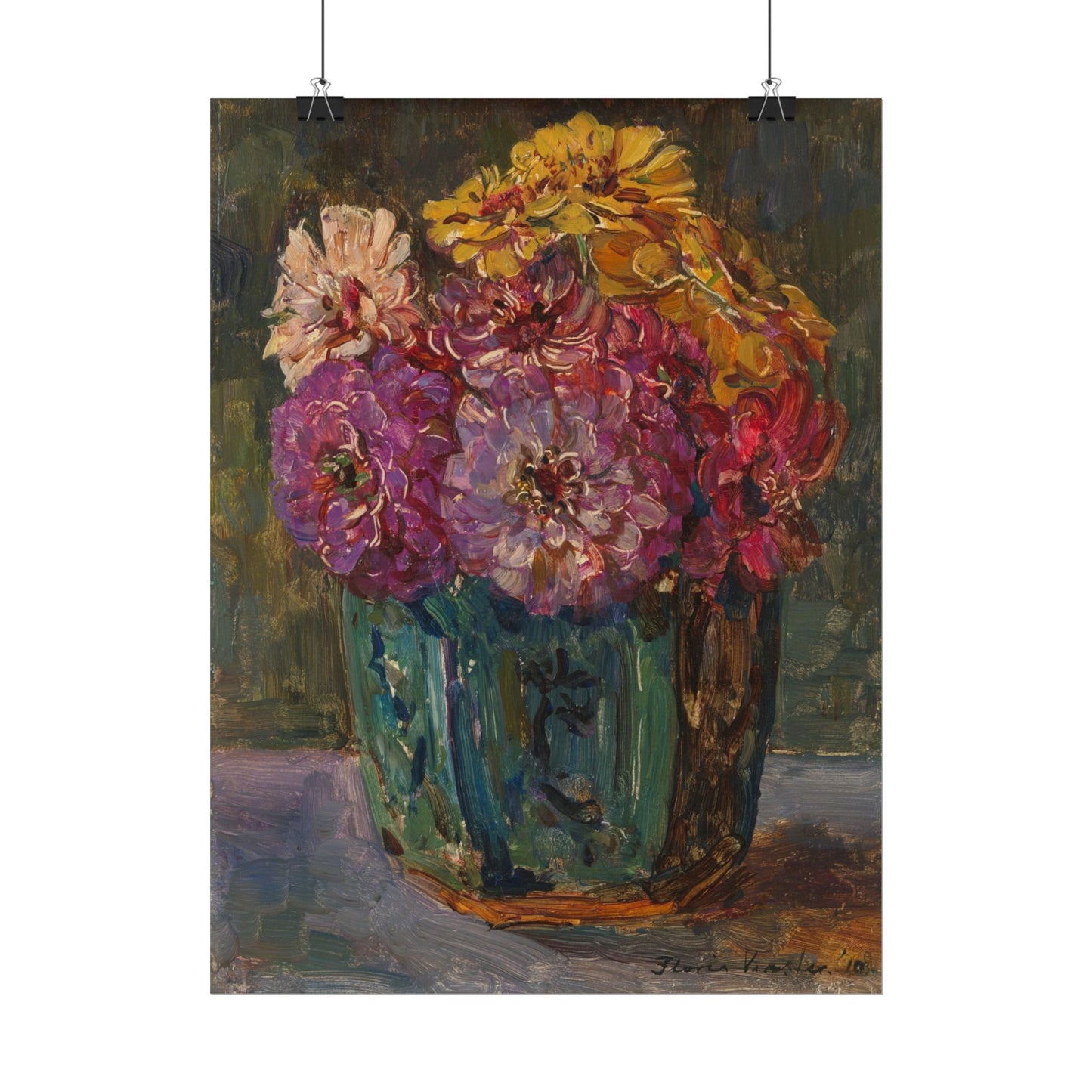 Still Life with Zinnias in a Green Jar