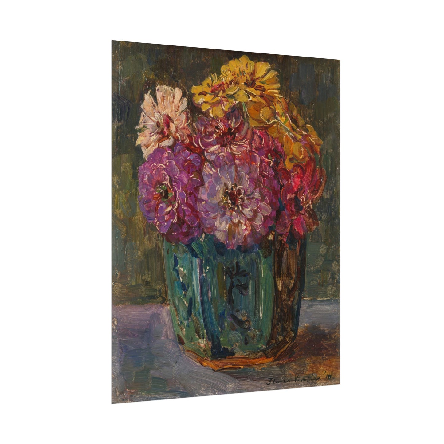 Still Life with Zinnias in a Green Jar