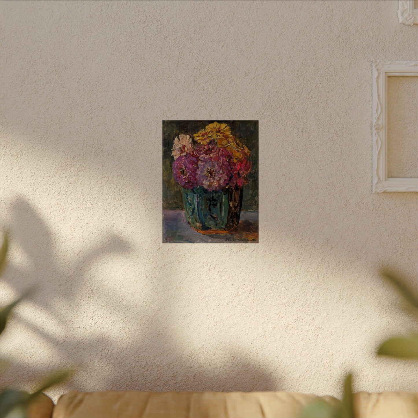 Still Life with Zinnias in a Green Jar
