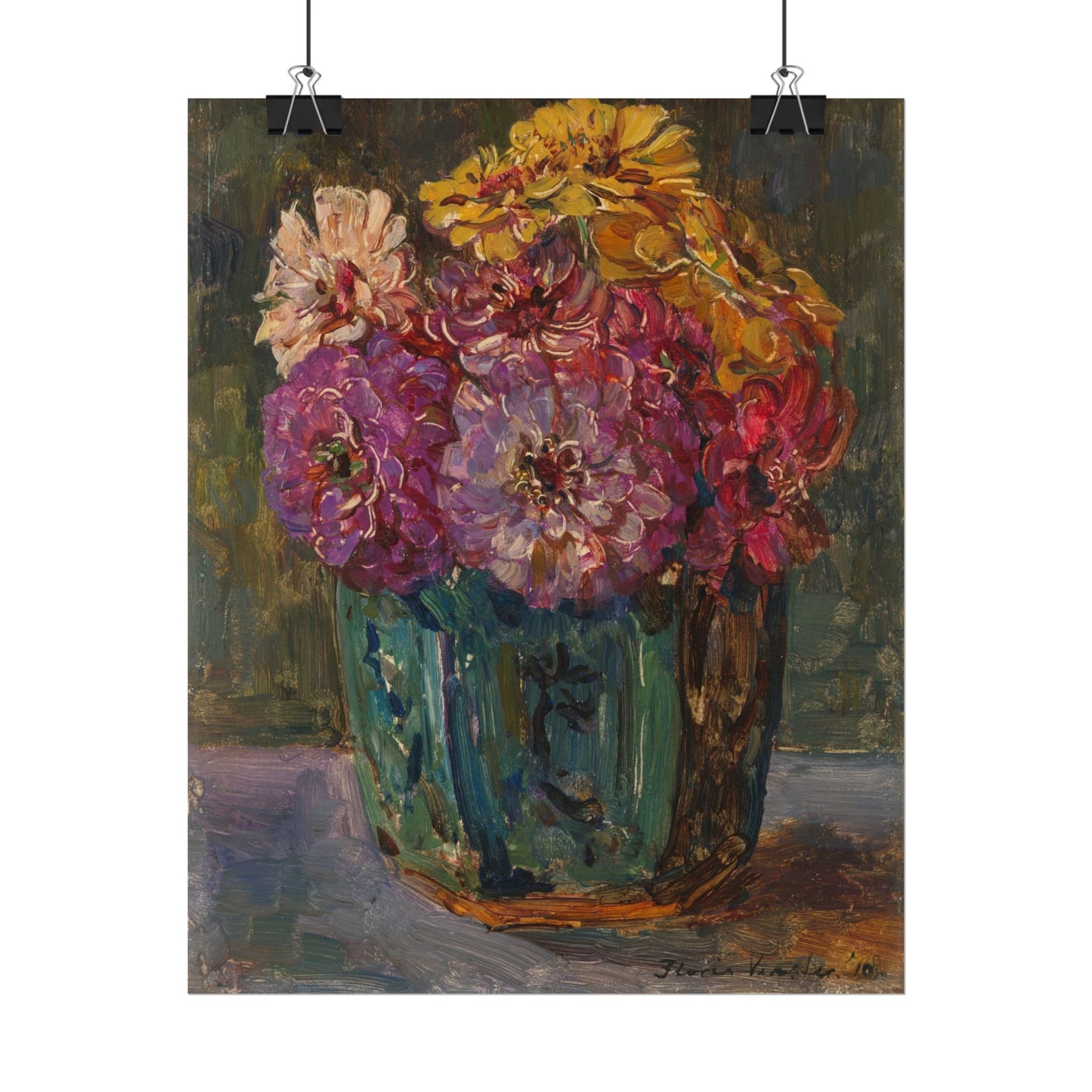Still Life with Zinnias in a Green Jar