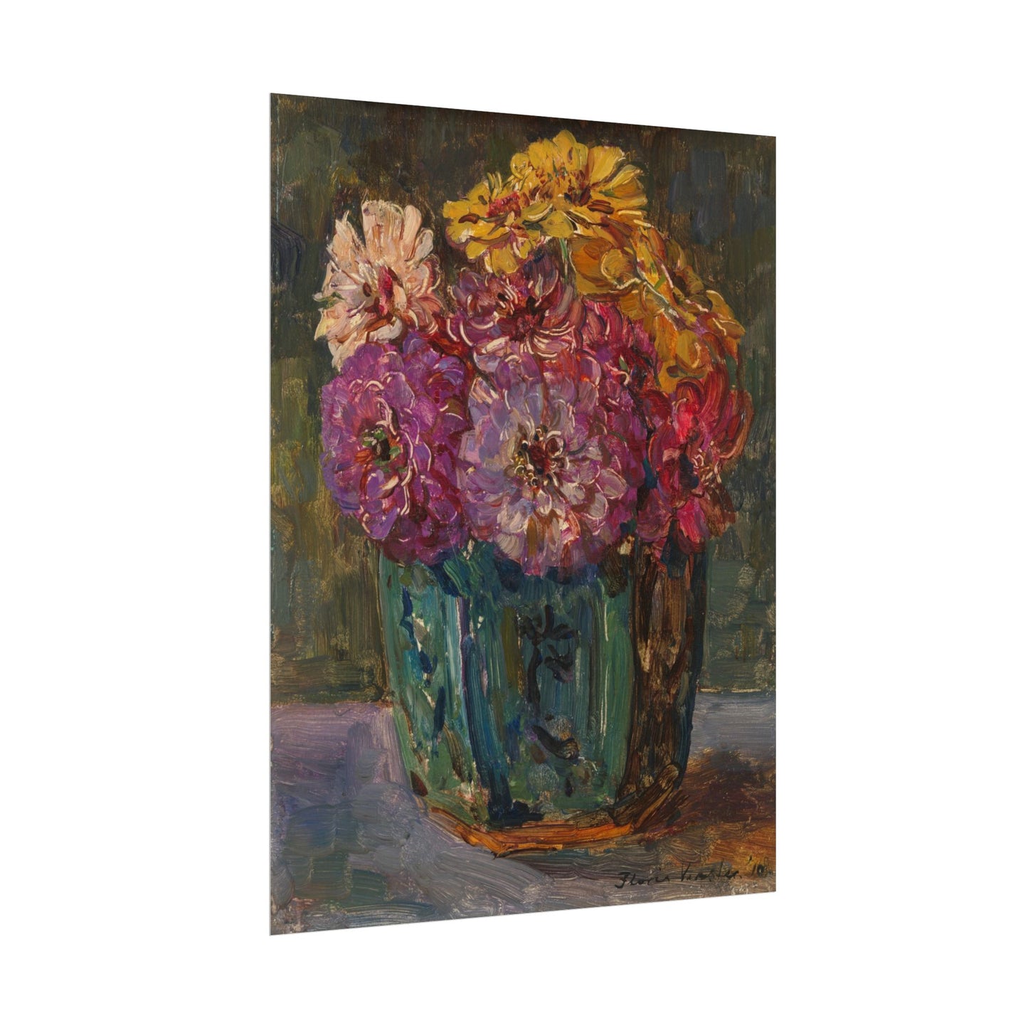 Still Life with Zinnias in a Green Jar