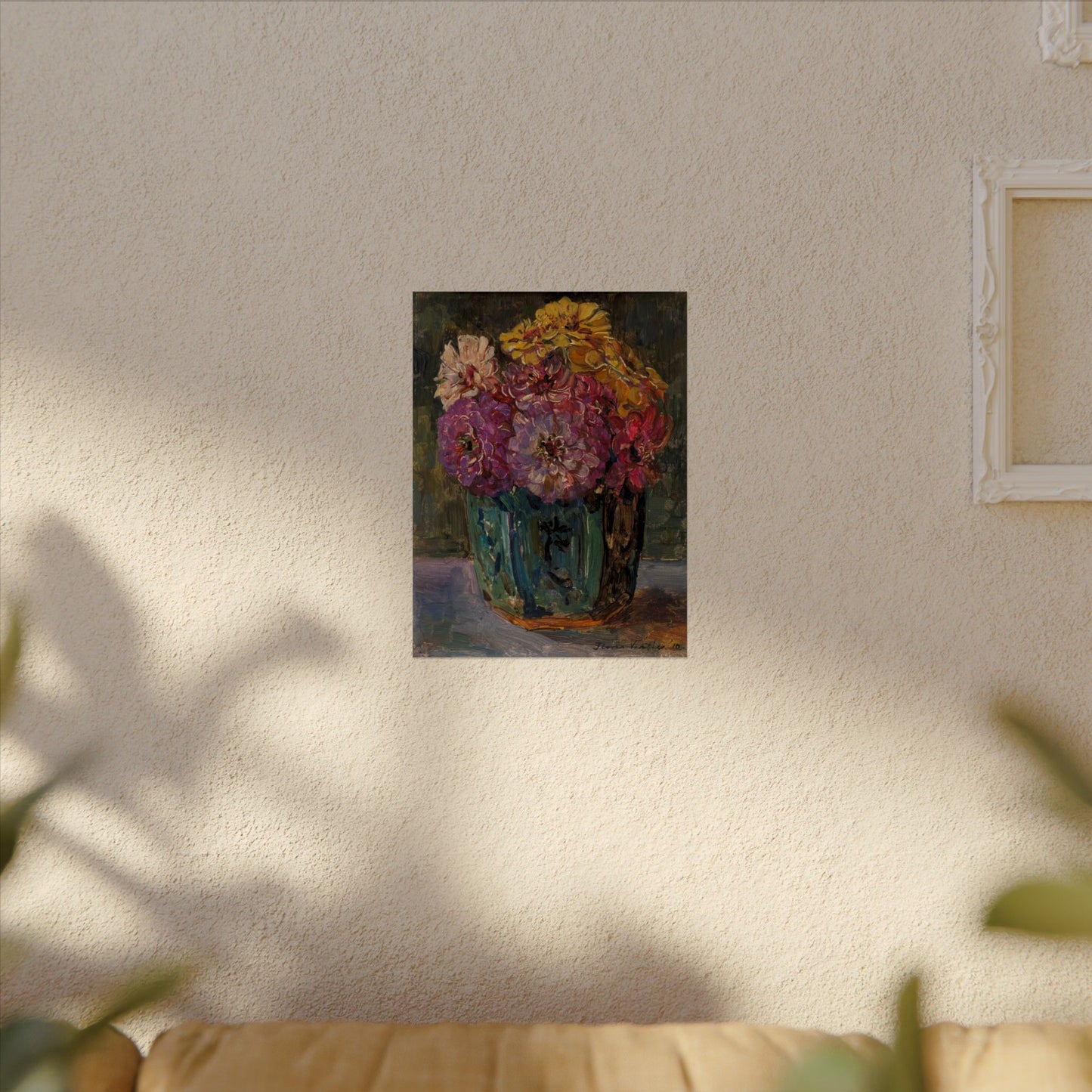 Still Life with Zinnias in a Green Jar