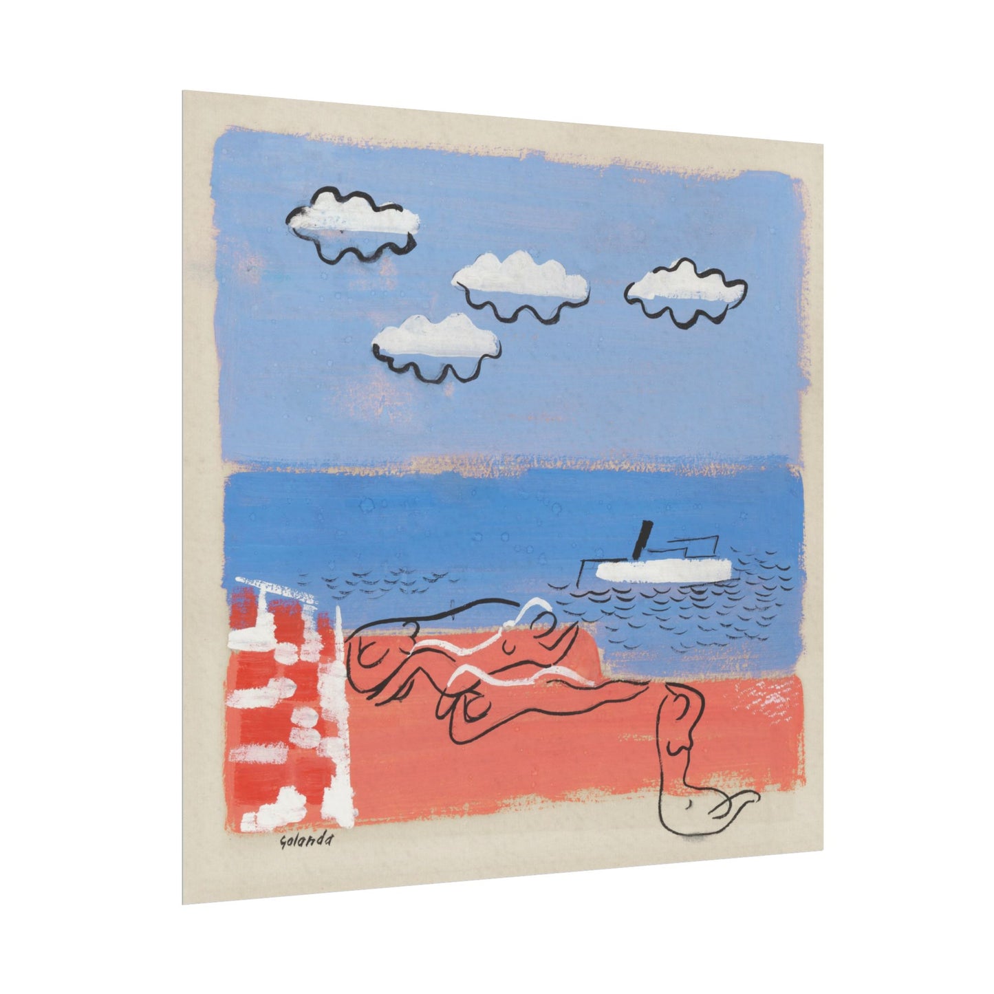 He and Sea Beach - Modern Art Print for Coastal Decor