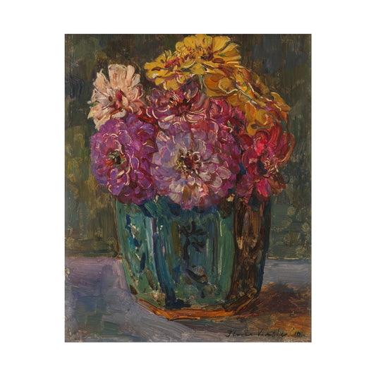 Still Life with Zinnias in a Green Jar