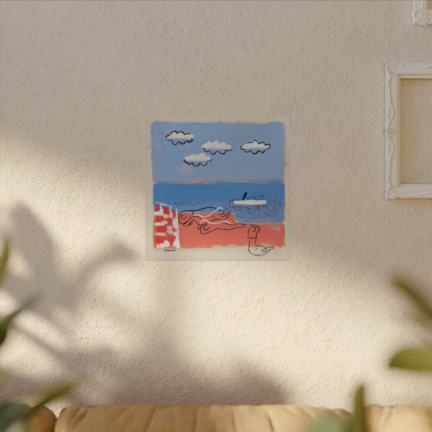 He and Sea Beach - Modern Art Print for Coastal Decor
