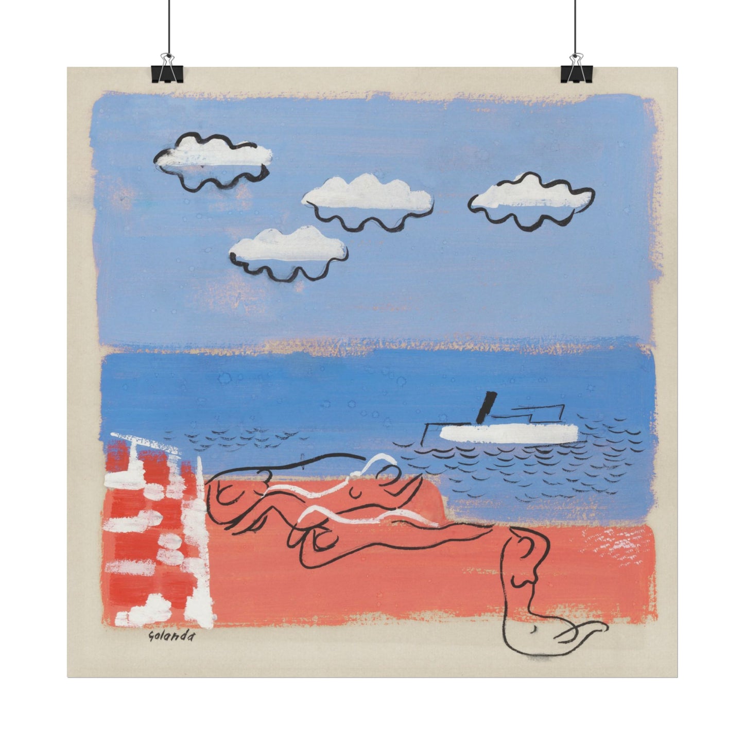 He and Sea Beach - Modern Art Print for Coastal Decor
