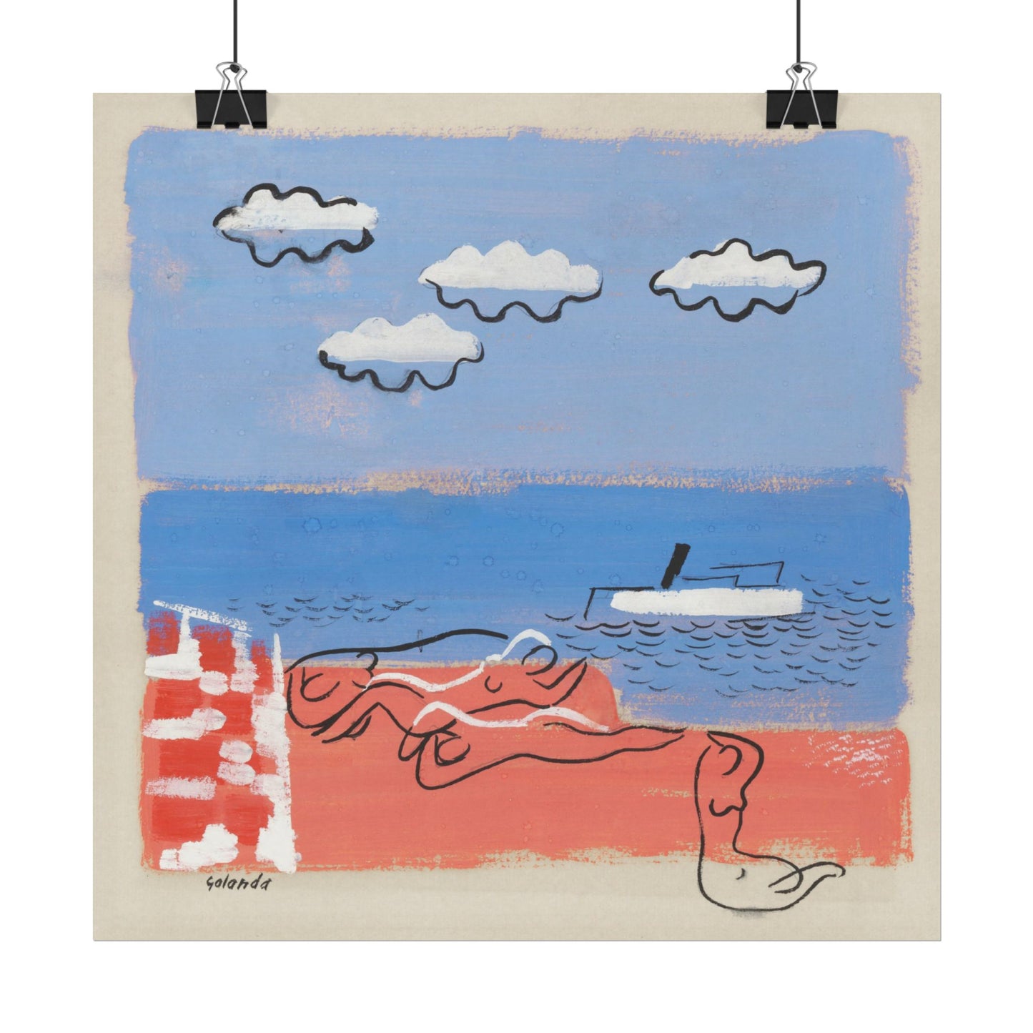 He and Sea Beach - Modern Art Print for Coastal Decor