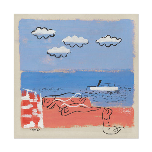 He and Sea Beach - Modern Art Print for Coastal Decor